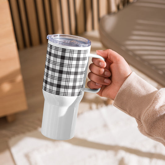 Monochrome Checkered Travel mug with a handle